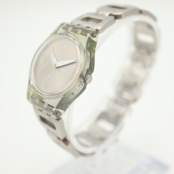 Vintage Swatch 2002 Silver Tone Womens Watch 25mm Steel Bracelet w New Battery - Picture 9 of 14